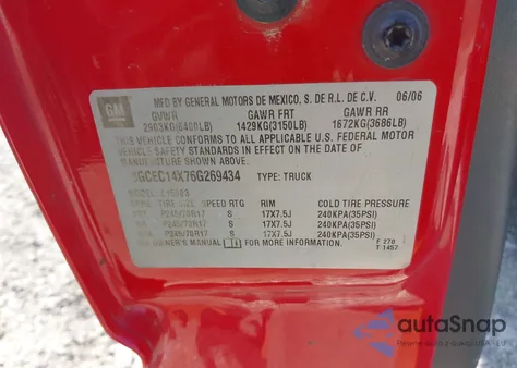 2006 Chevrolet Silverado 1500 Work Truck из США, поврежденный, VIN 3GCEC14X76G269434